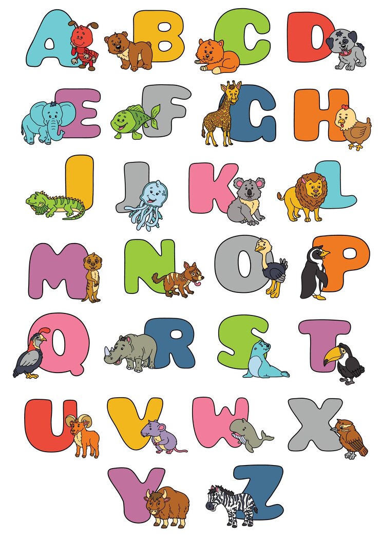 Alfabet Illustratie set Letters en stripfiguur voor kinderen