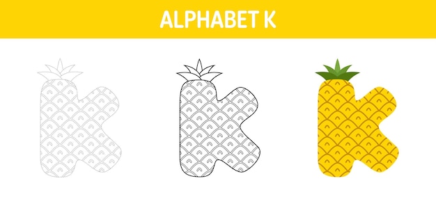 Alfabet K traceer- en kleurwerkblad voor kinderen