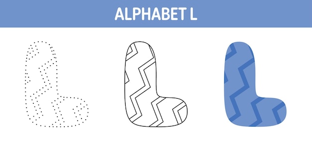 Alfabet L traceer- en kleurwerkblad voor kinderen