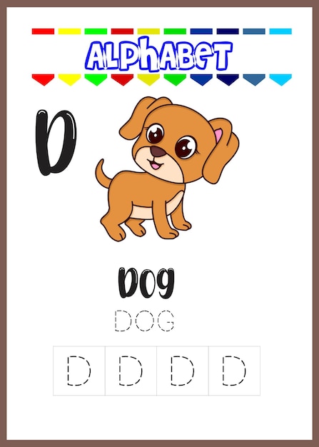 Alfabet letter d voor hondenpagina schattige hond