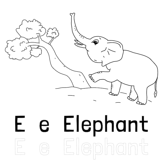 Alfabet letter e voor kleurplaat olifant kleurplaat dieren illustratie