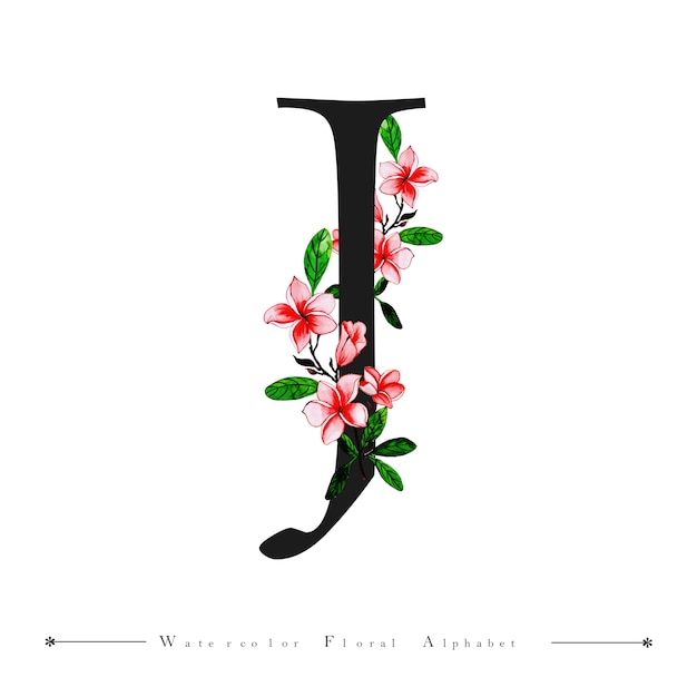 Alfabet letter j aquarel bloemen achtergrond