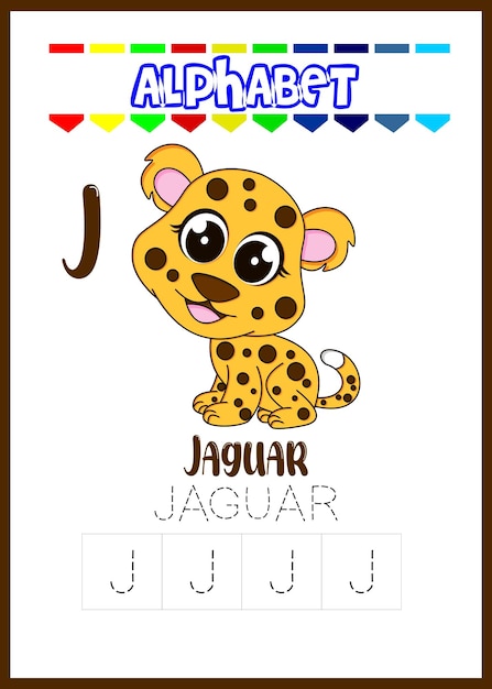 Alfabet letter j voor jaguar schattige jaguar