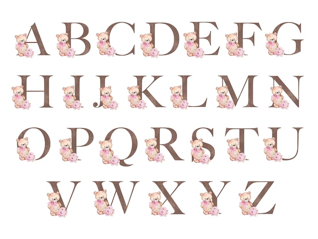 Vector alfabet met aquarel schattige teddybeer