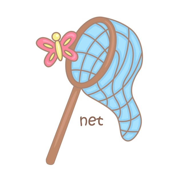 Alfabet N voor Net Woordenschat School Cartoon Illustratie Vector Clipart