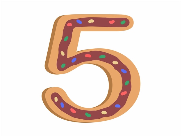 Vector alfabet nummer 5 met donut illustratie