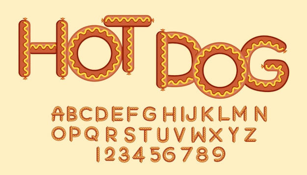 Alfabet set symbolen in de vorm van Cartoon Hotdog.