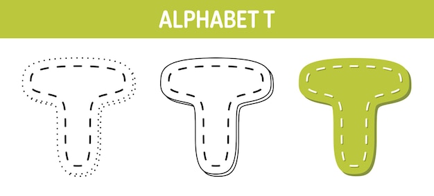Alfabet T traceer- en kleurwerkblad voor kinderen