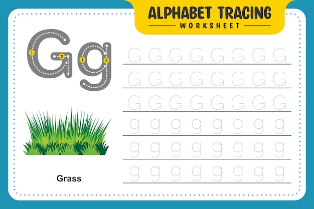 Vector alfabet tracering werkblad letter g voor gras