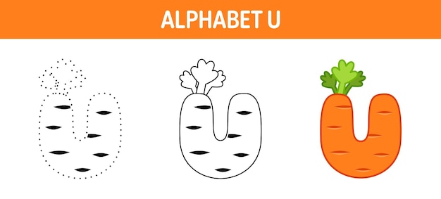 Alfabet U traceer- en kleurwerkblad voor kinderen