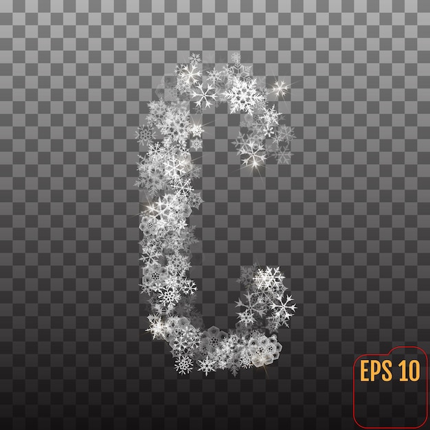 Alfabet van sprankelende sneeuwvlokken Transparante zilveren sneeuwvlokken De letter c voor feestverjaardag vieren jubileum of evenement feestelijk Festivaldecor Vectorillustratie