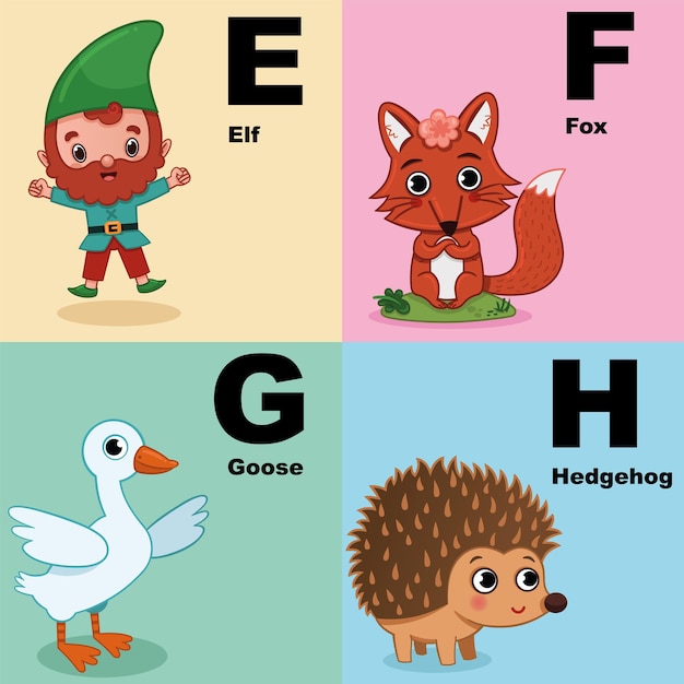 Vector alfabetillustratieset voor kinderen vectorillustratie van alfabetkit met efgh