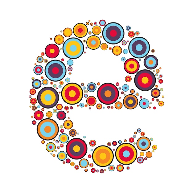 Alfabetvormen gevuld met kleurrijke cirkels
