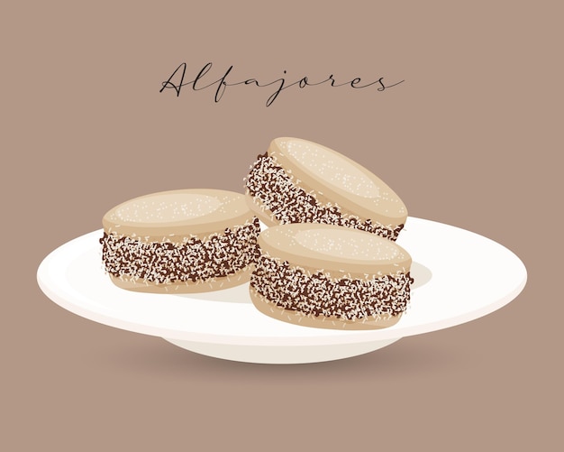 Alfajores cookies, Latin American cuisine, Argentinean national cuisine. Food illustration, vector