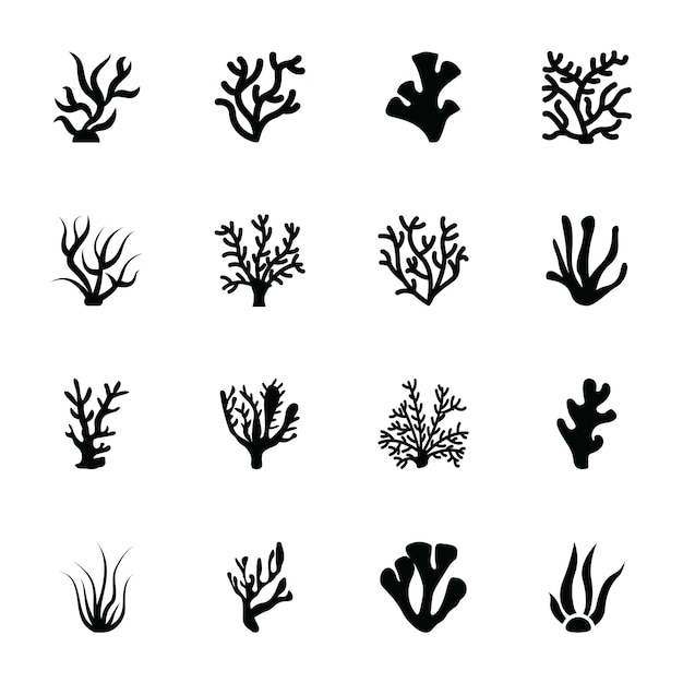 Vector algae glyph icons