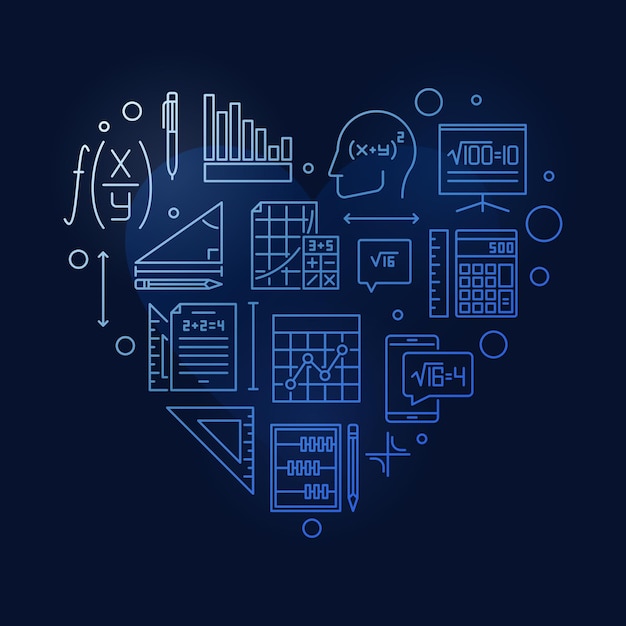 Vector algebra learning heart vector outline blue creative banner i love science concept illustration