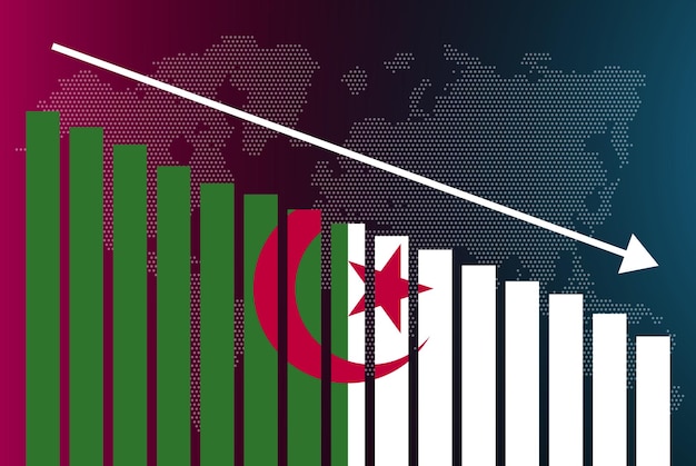 알제리 막대 차트 그래프 감소 값 위기 및 다운그레이드 뉴스 배너 실패 및 감소