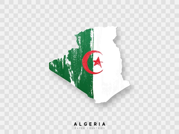 Algeria detailed map with flag of country. Painted in watercolor paint colors in the national flag.