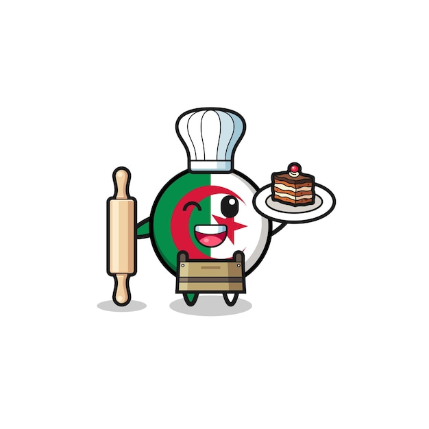 Algeria flag as pastry chef mascot hold rolling pin