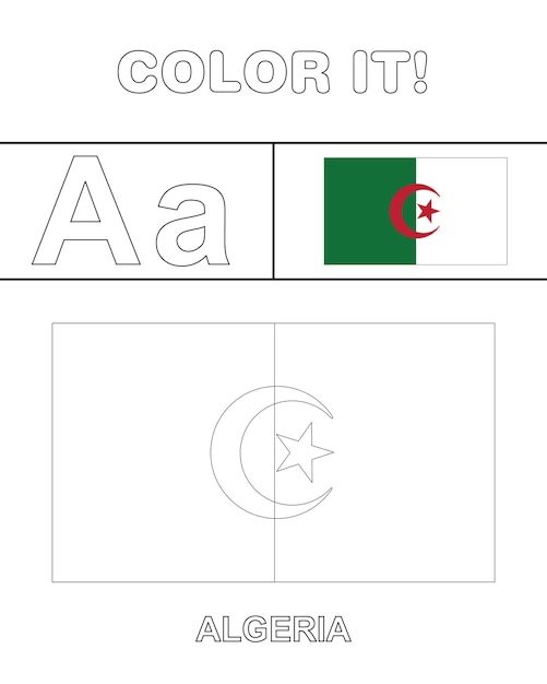 Pagina da colorare bandiera algeria per bambini