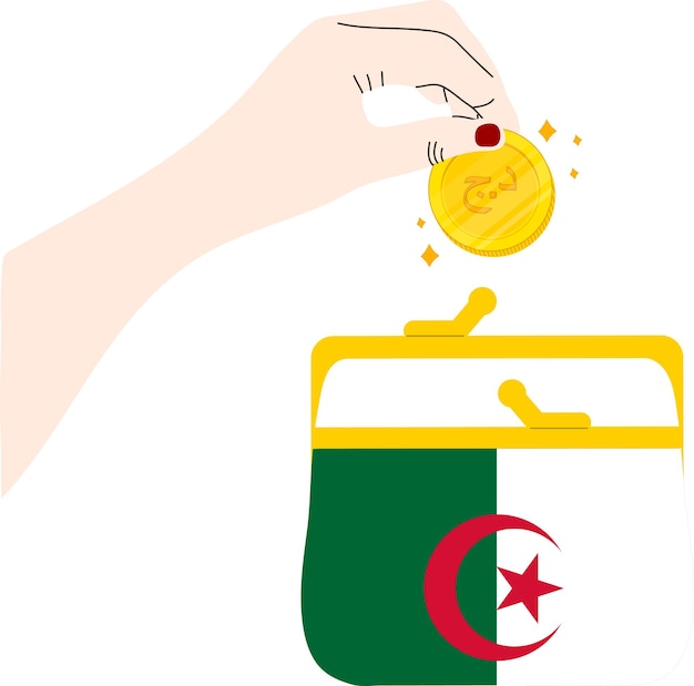 アルジェリアの旗の手描きアルジェリア ディナールの手描き