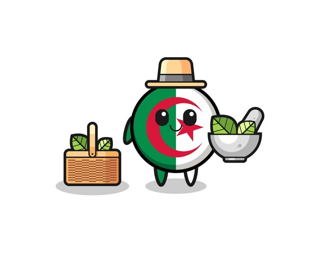 Algeria flag herbalist cute cartoon