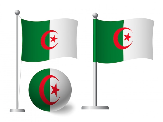 Vector algeria flag on pole and ball icon