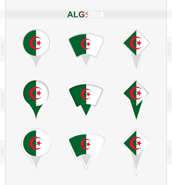 알제리 플래그의 위치 핀 아이콘의 알제리 플래그 세트