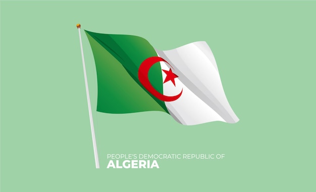 Bandiera dell'algeria che ondeggia al pennone vector 3d