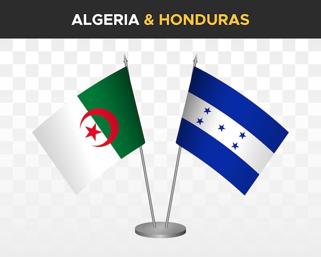 Algeria and Honduras desk flags mockup isolated on white 3d vector illustration table flags