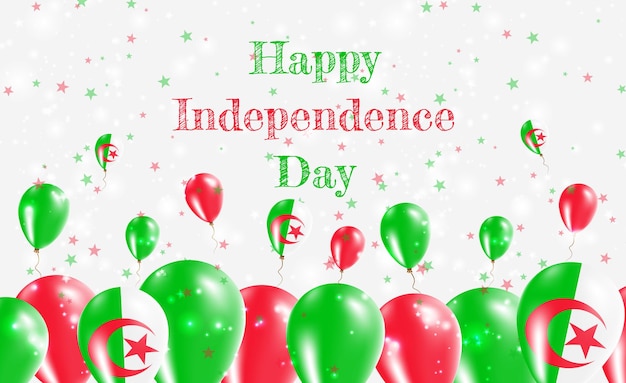 Progettazione patriottica del giorno dell'indipendenza dell'algeria. palloncini nei colori nazionali algerini. cartolina d'auguri di felice giorno dell'indipendenza.