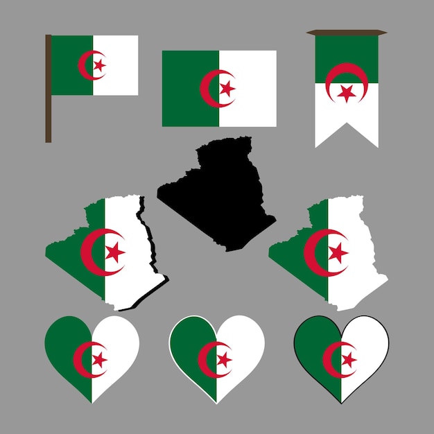 Algeria Map and flag of Algeria Vector illustration