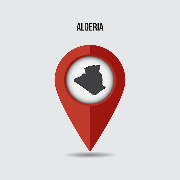 Algeria map on a location pin. 3D pointer with map isolated on background.