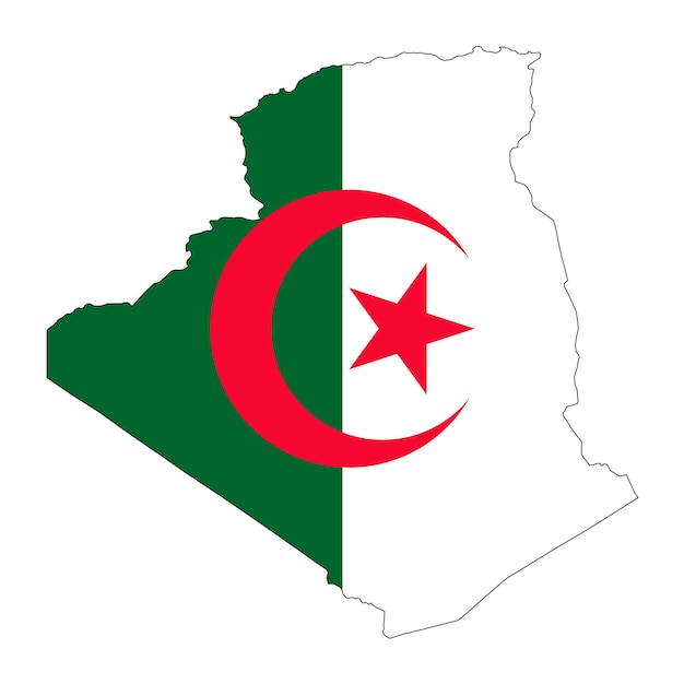 Sagoma mappa algeria con bandiera su sfondo bianco