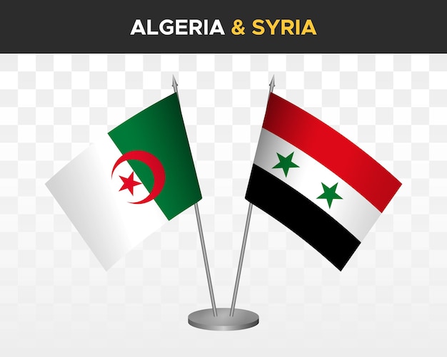 Algeria and Syria desk flags mockup isolated on white 3d vector illustration table flags