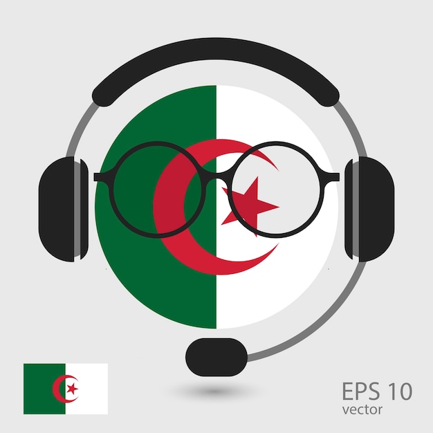 ベクトル ヘッドフォンとメガネのベクトル図とアルジェリアのベクトル旗