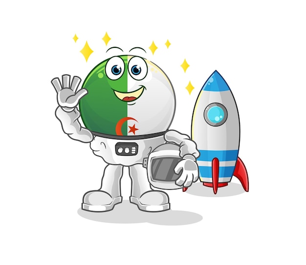 Algerian flag astronaut waving character cartoon mascot vector