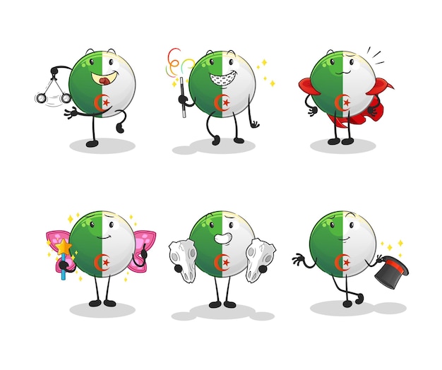 Algerian flag magic group character cartoon mascot vector