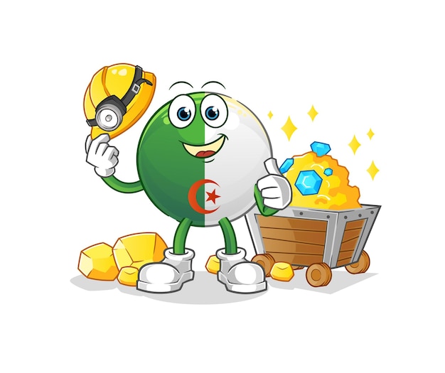 Algerian flag miner with gold character cartoon mascot vector