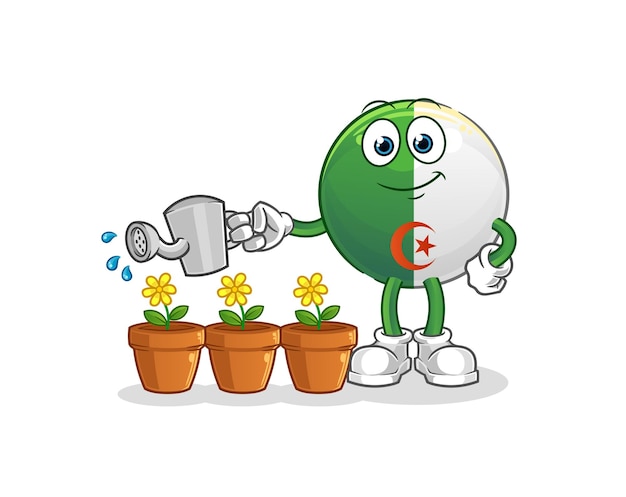 Algerian flag watering the flowers mascot cartoon vector