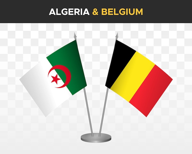 Algerije en België bureau vlaggen mockup geïsoleerd op wit 3d vector illustratie tafel vlaggen