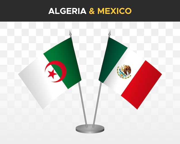 Algerije en Mexico bureau vlaggen mockup geïsoleerd op wit 3d vector illustratie tafel vlaggen