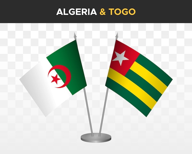 Algerije en Togo bureau vlaggen mockup geïsoleerd op wit 3d vector illustratie tafel vlaggen