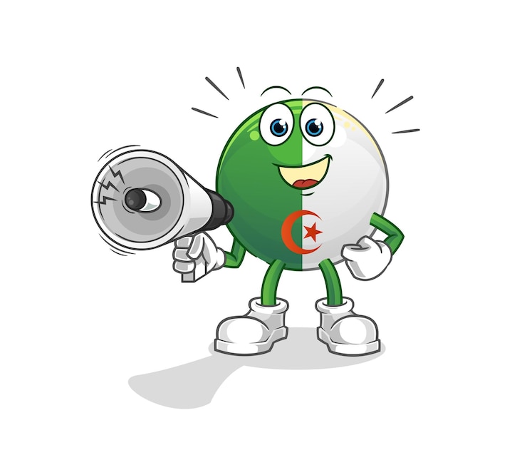 Vector algerijnse vlag met handluidsprekers vector stripfiguur