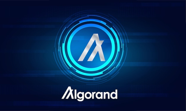 Дизайн логотипа Algorand с высокотехнологичным синим фоном.