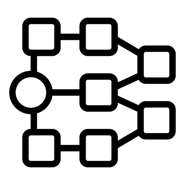 Vector algorithm flowchart with square blocks and connecting lines representing data structure