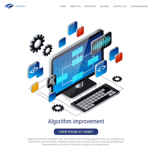 Algorithm improvement 3d isometric vector concept illustration