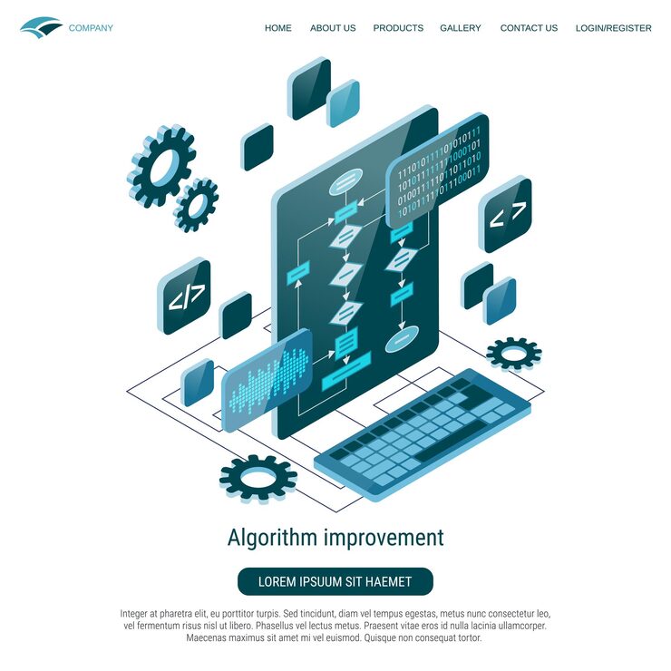 Vector algorithm improvement program coding software development 3d isometric vector concept