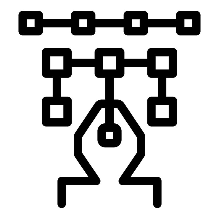 Vector algorithm programming code connecting data blocks icon