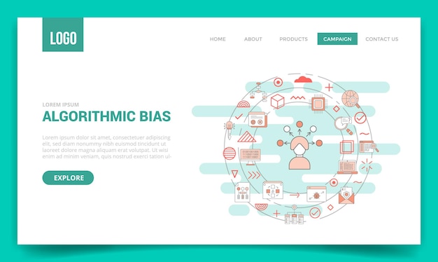 Algorithmic bias concept with circle icon for website template or landing page homepage